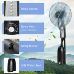 18 Pedestal Fan With Water Mist Spray, Standing Fan, Humidifying Misting Fan With 3 Speeds, 2.8L Water Tank, Black - Image 3