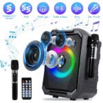 Portable Wireless Party Speaker With LED Light 2 Wireless Mics Remote Control TWS Music Accompany Mic. Priority Bass Echo Mic Treble Guitar In - Image 10