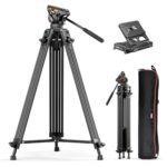Buy Tripod 74 Professional Heavy-Duty Metal Camera Tripod with fluid damping head, dual QR plate, DJI RS4 and Manfrotto Q6 compatibility for smooth video shooting.