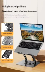 Carbon Steel 360° Rotating Laptop Cooling Stand – Foldable Adjustable Riser with Dual Fans, 10–17 Inch, 10kg Load Capacity - Image 3