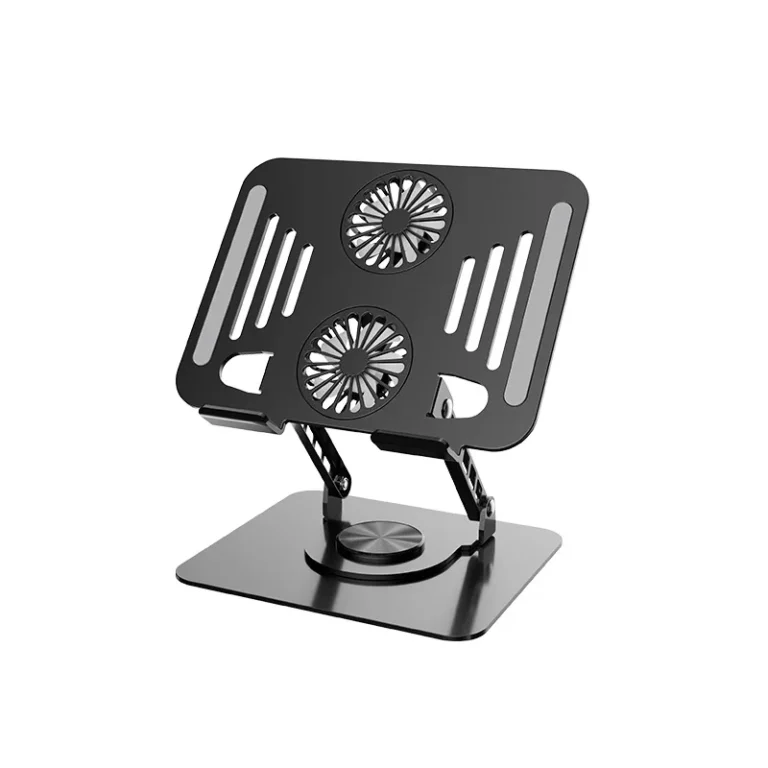 Work, study, browse, or stream more comfortably with the 360° Rotating Adjustable Laptop & Tablet Stand with Cooling Fan. Designed for versatility and convenience, this sturdy metal stand accommodates tablets and laptops ranging from 7.9 to 15 inches, making it suitable for a wide range of devices. The 360-degree rotating design allows you to easily adjust your device to the ideal viewing angle, whether you're working at a desk, attending online meetings, watching videos, reading, or presenting content. Its height-adjustable construction helps raise your screen to a more comfortable position and can contribute to better desk ergonomics. Built from durable metal, the stand provides a stable platform for your device while maintaining a practical, modern appearance. When not in use, the folding design makes it easier to store or transport, making it useful for home offices, classrooms, dorm rooms, and professional workspaces. The integrated cooling fan helps improve airflow around compatible devices, which can be particularly useful during extended periods of laptop use. The stand also helps free up valuable desk space by elevating your device above the desktop. Key Features 360° Rotating Design – Easily rotate your device for flexible viewing and positioning. Height Adjustable – Raise or lower the stand to achieve a more comfortable working position. Wide Compatibility – Suitable for tablets and laptops approximately 7.9"–15". Built-In Cooling Fan – Promotes airflow around the device during use. Durable Metal Construction – Provides a sturdy and stable platform. Foldable Design – Convenient for storage, travel, and portable workstations. Space-Saving – Elevates your device and creates additional usable desk space. Multi-Purpose – Ideal for work, study, online meetings, gaming, streaming, and browsing. Product Benefits Helps create a more comfortable and organized workspace. Provides adjustable viewing angles for improved screen positioning. Helps elevate your laptop or tablet off the desk. Supports better airflow around compatible devices. Saves desk space. Easy to fold and store when not required. Suitable for home, office, school, and travel use. One stand can accommodate multiple compatible devices.